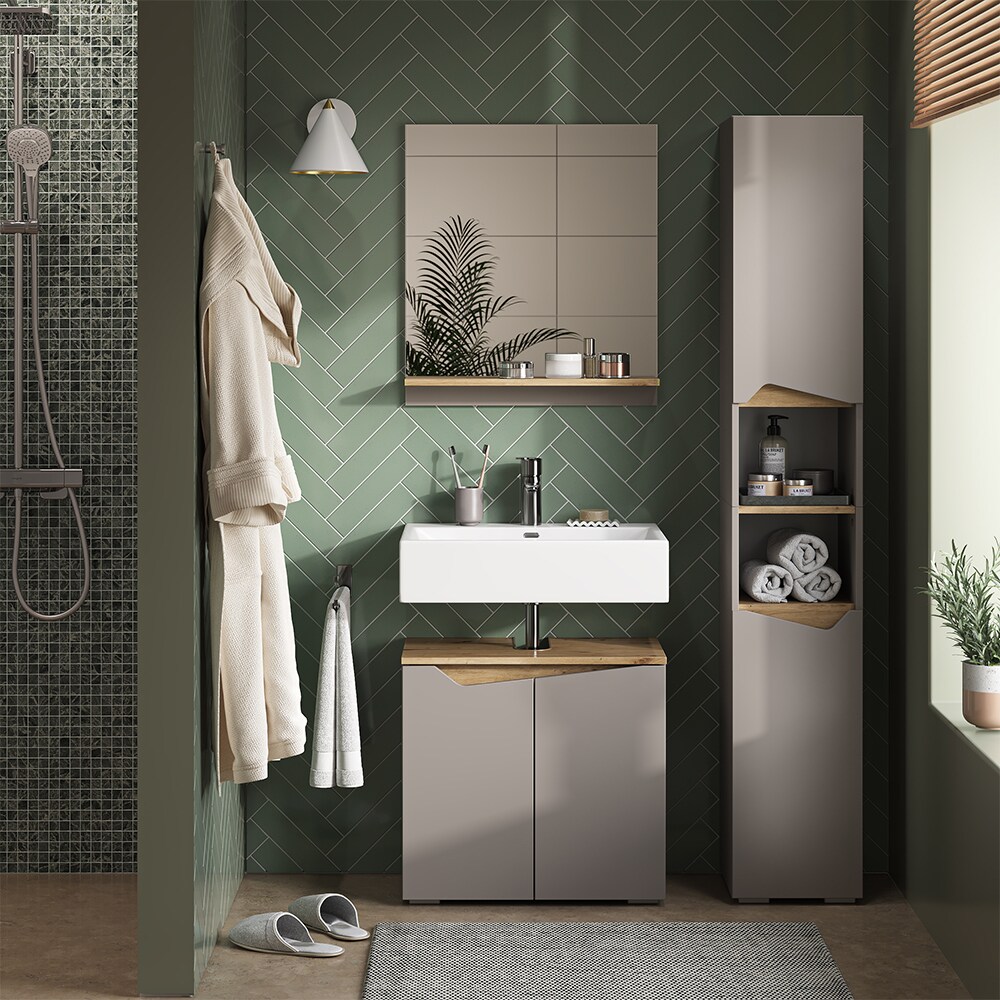 Vicco Badmöbel-Set Marelle Greige Eiche 3 Teile Hochschrank