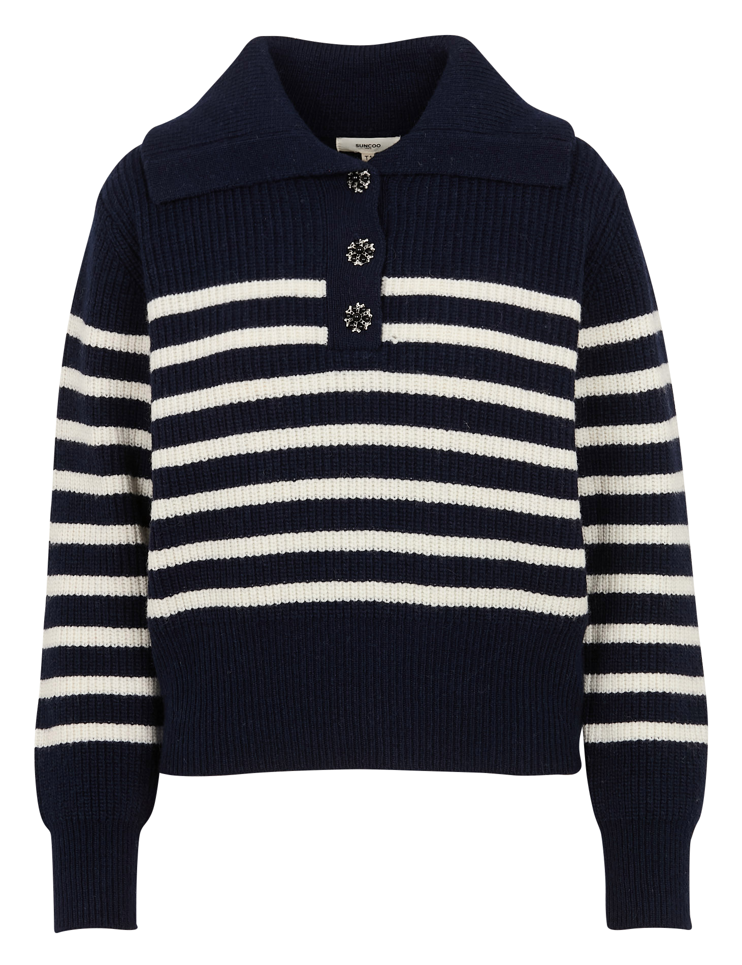 PATSKI - Pull droit rayé en laine mélangé | Bleu