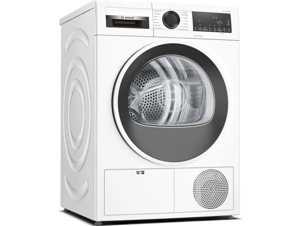 Bosch Serie 6 WQG242AISN, Fritstående, Front-læsning, Varmepumpe, Hvid, Knapper, Dreje, Højre