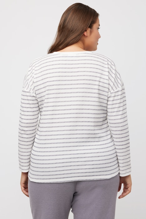 Loungewear-Shirt, Piqué, Ringel, Oversized, Rundhals