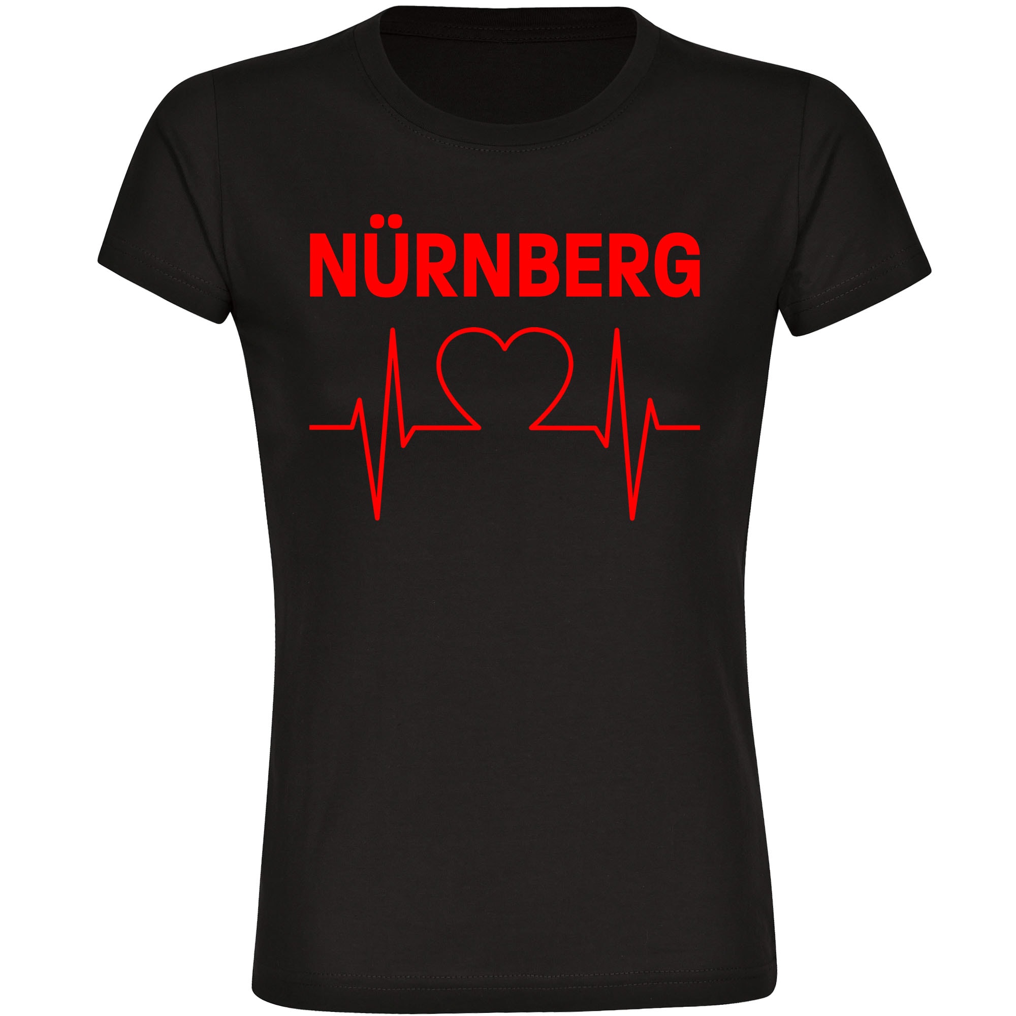 multifanshop® Damen T-Shirt - Nürnberg - Herzschlag - Druck rot