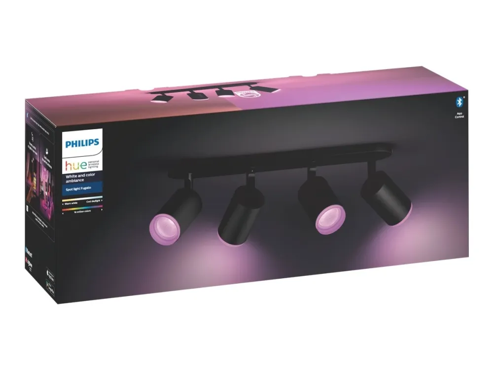 Philips Hue White and Color Ambiance Fugato - Spotlys - LED-lyspære x 4 - GU10 - total: 22.8 W - klasse A  - 16 millioner farver - sort