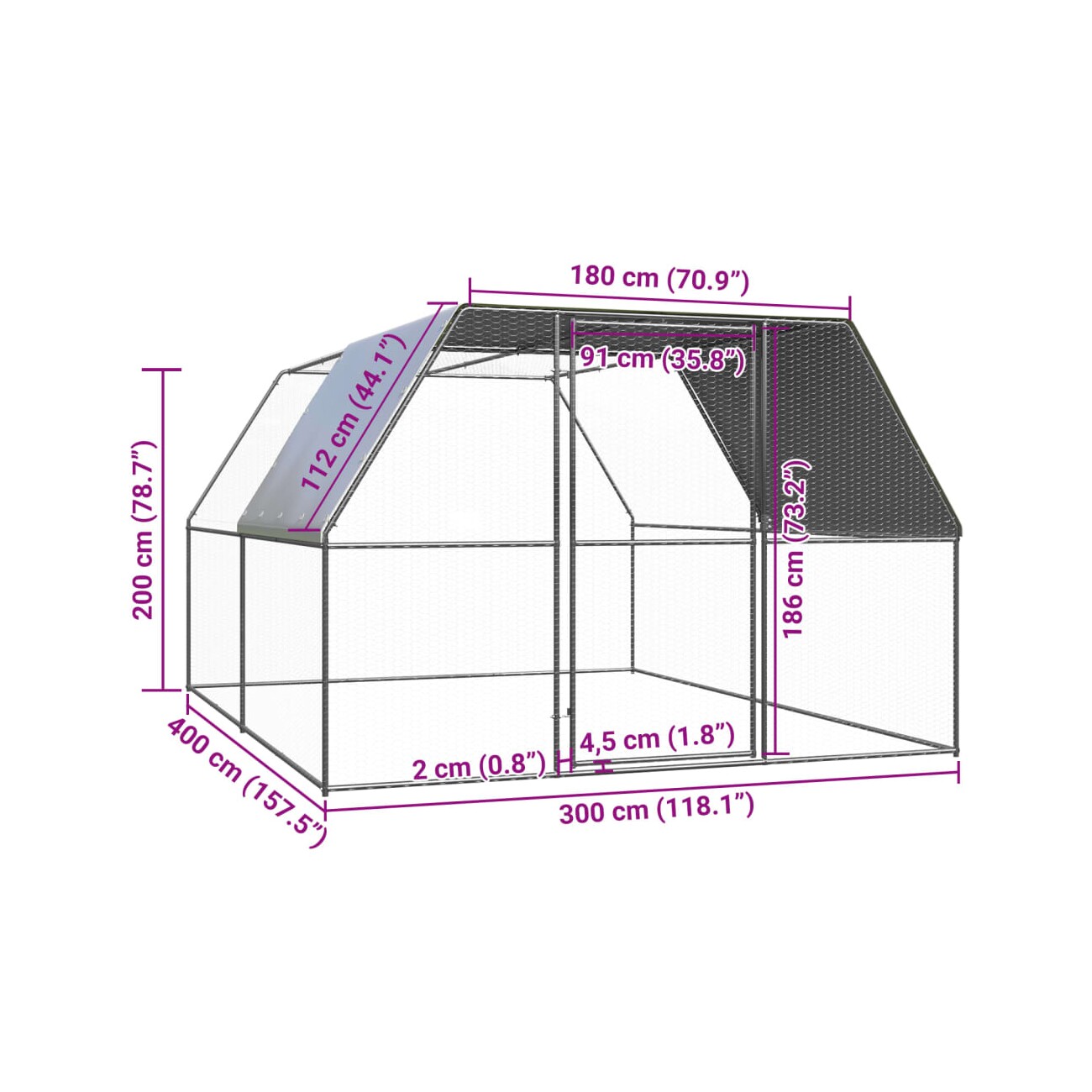 VidaXL Hühnerkäfig mit Teilüberdachung 3 m, 4 m, 2 m
