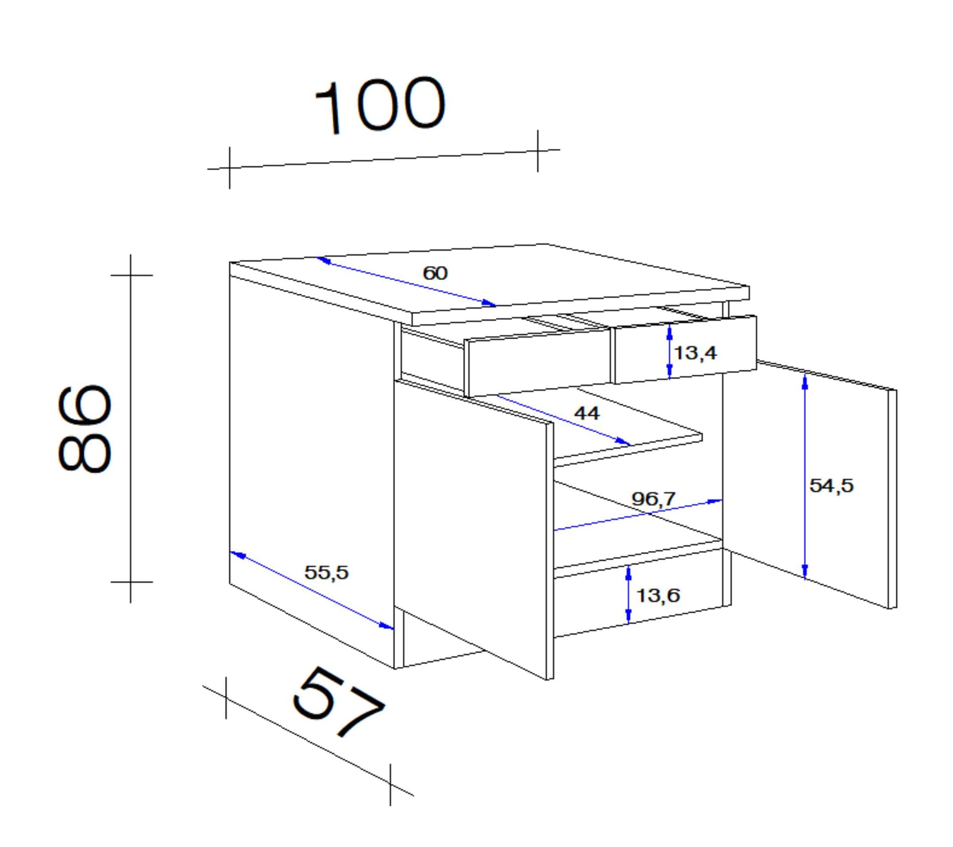 Küchen Unterschrank VALERO 100cm Weiß/Sonoma Eiche