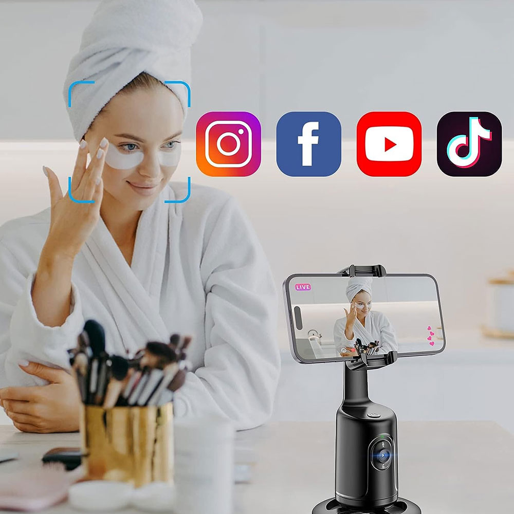 Gimbal Stabilisator Stativ Halterung 360° Schwenkbar mit Tripod Stativ für Smartphone   Gesichtsverfolgung - Schwarz