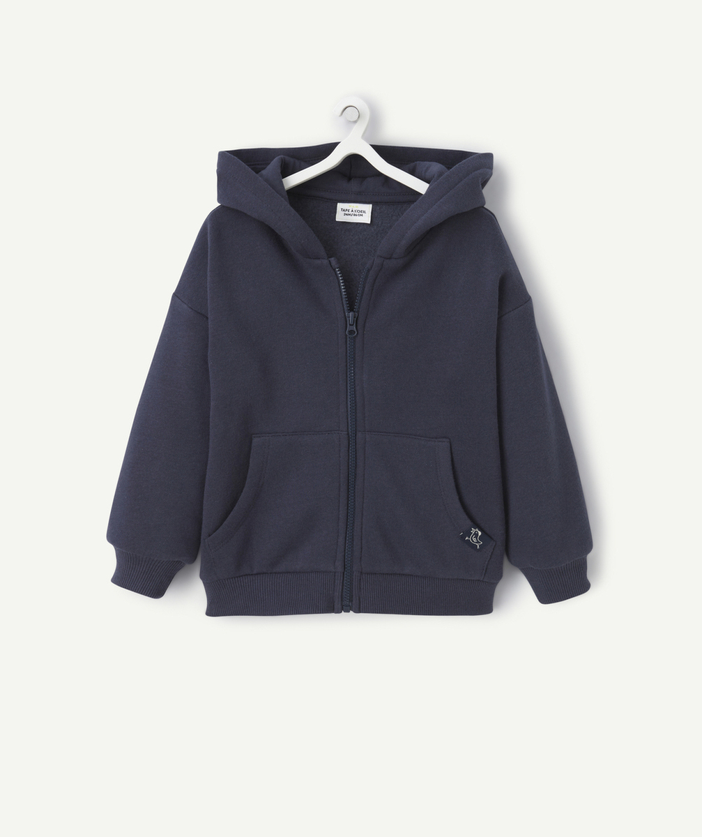 GILET ZIPPÉ À CAPUCHE BÉBÉ GARÇON EN FIBRES RECYCLÉES BLEU MARINE