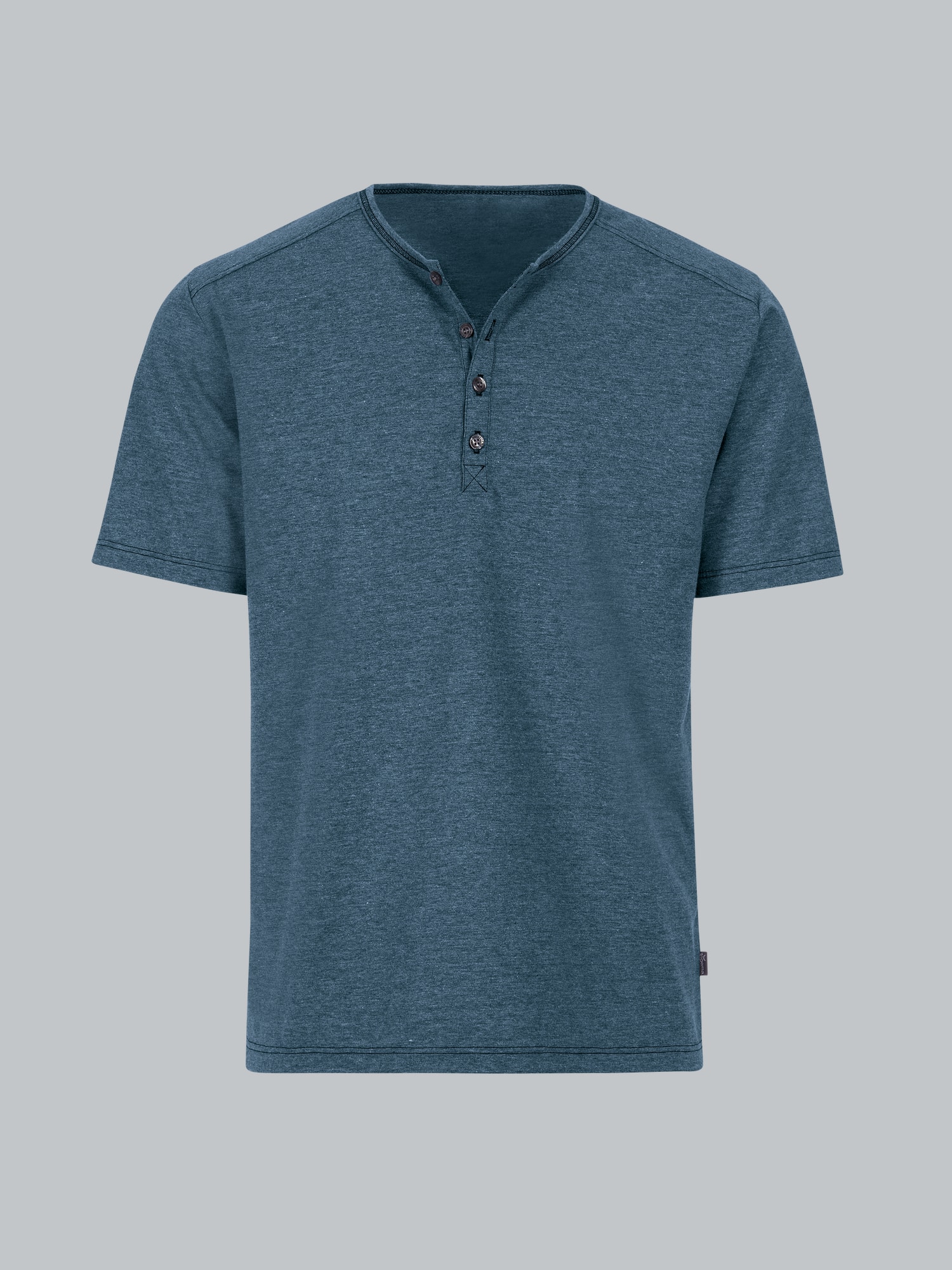 T-Shirt mit Knopfleiste DELUXE Baumwolle Jeans-melange