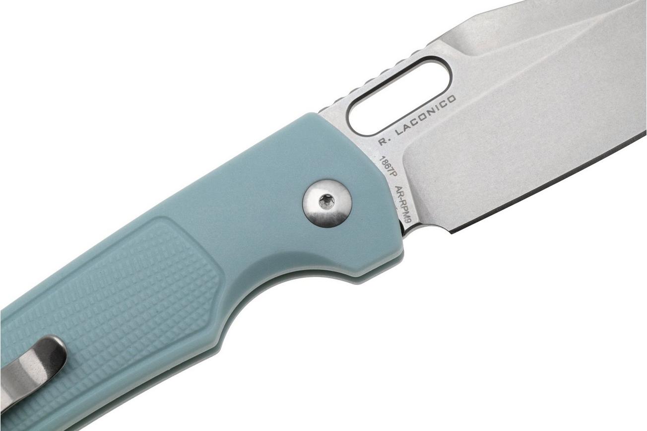 Artisan Cutlery Revel 1867P-MG, Stonewashed AR-RPM9, Ice Blue FRN zakmes, Ray Laconico design