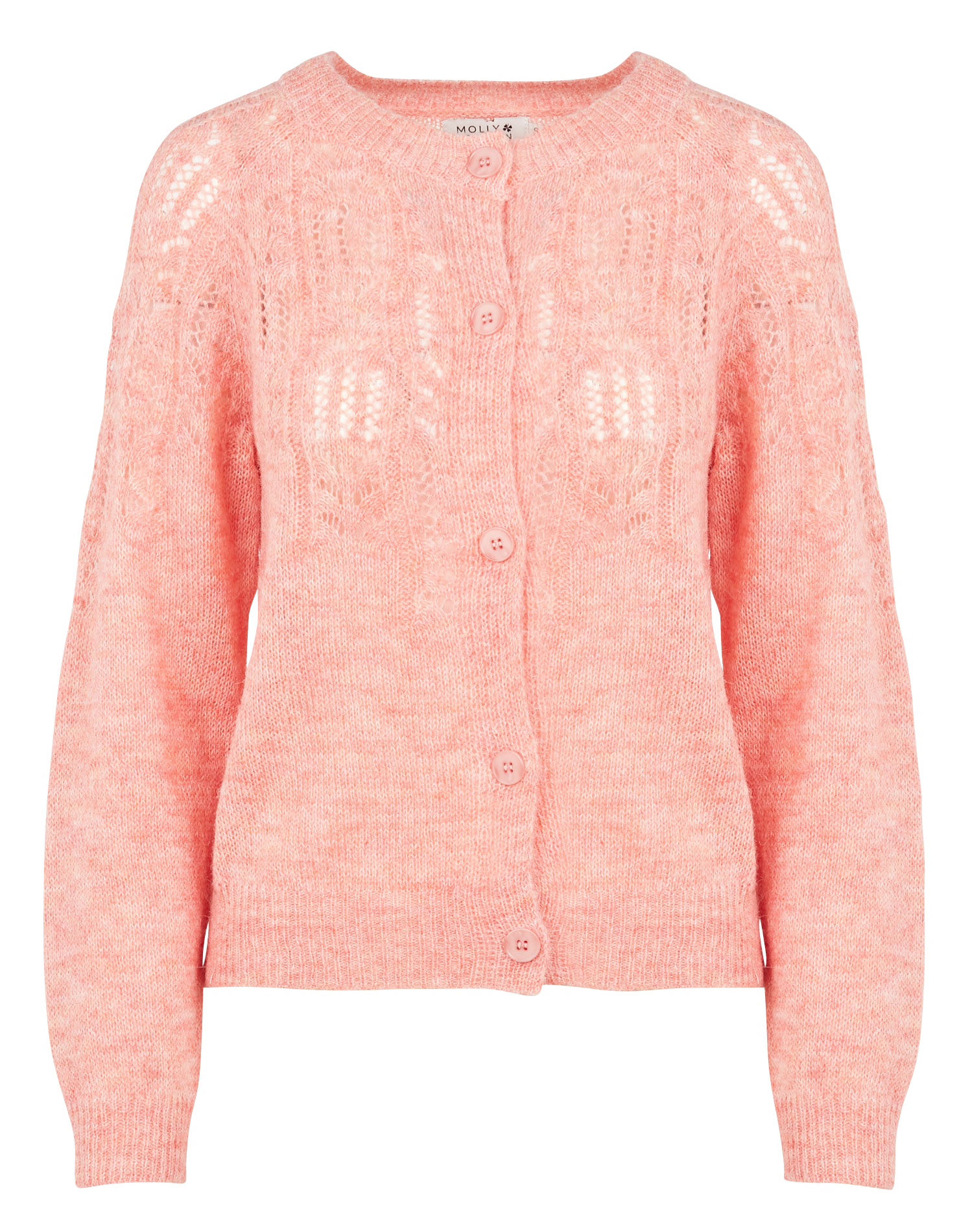 Gilet col rond ajouré en maille mélangée| Rose