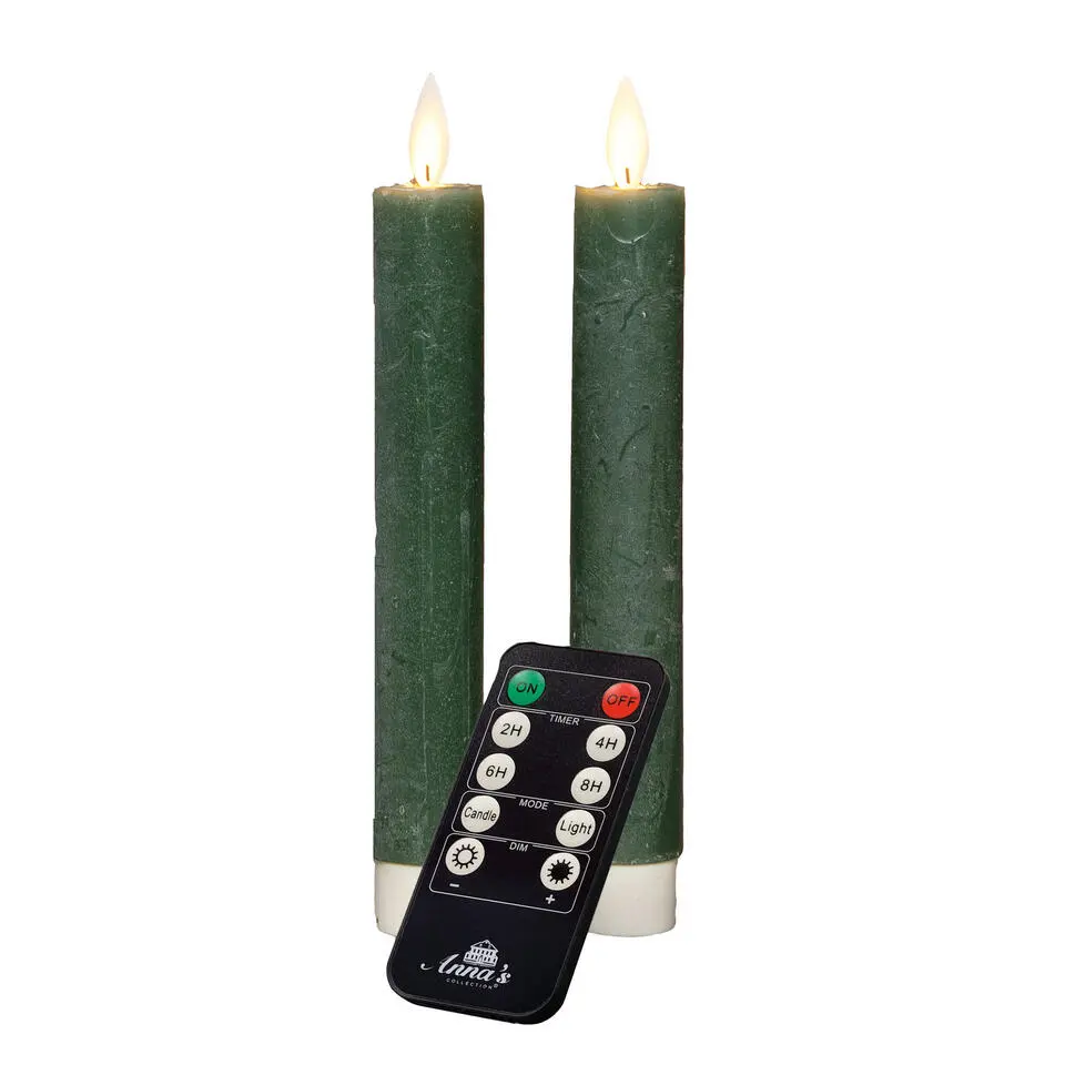Anna's Collection LED dinerkaarsen - 2x st - jade groen - 18 cm