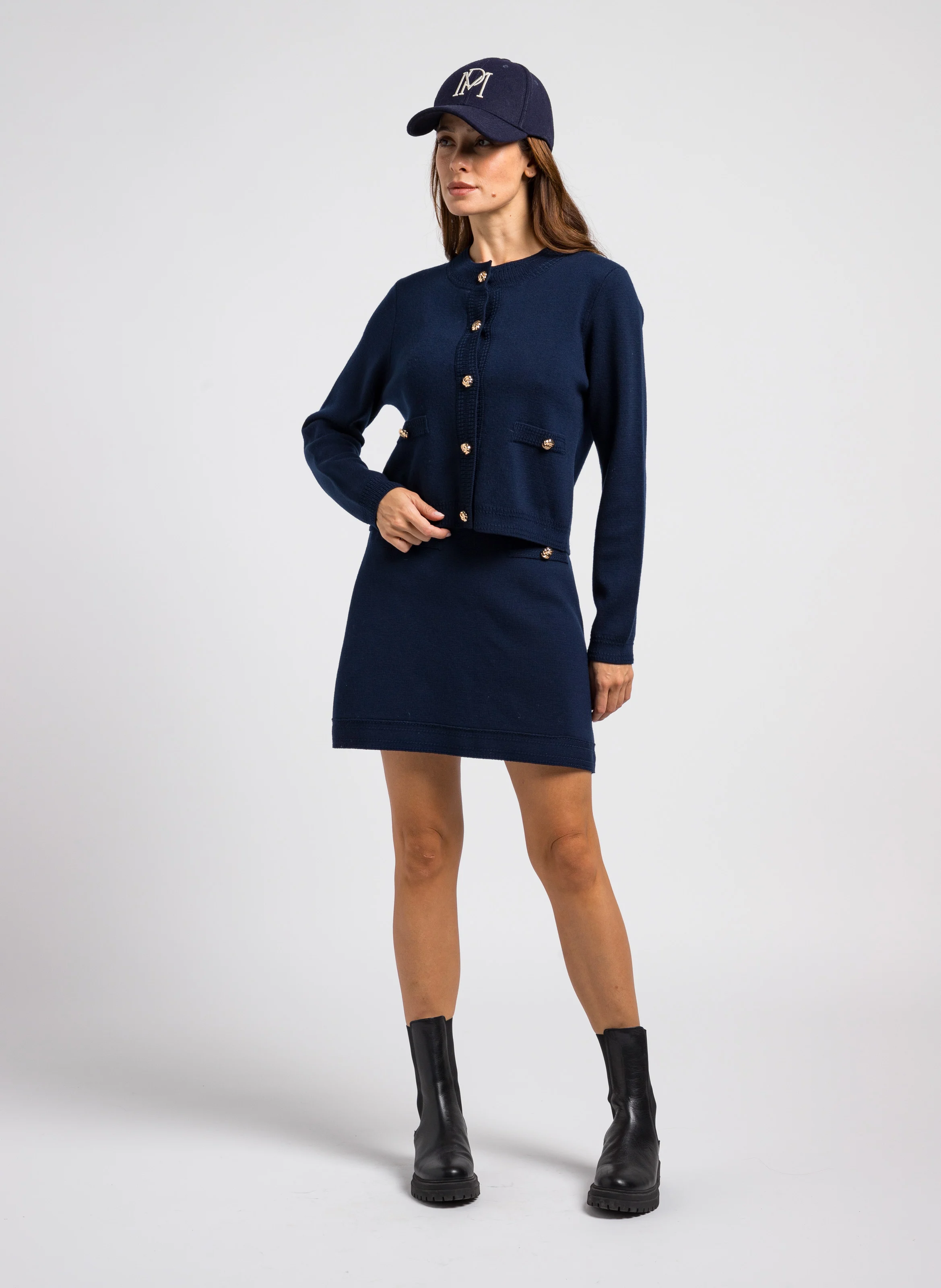 JOANE - Jupe courte boutonnée en laine | Bleu