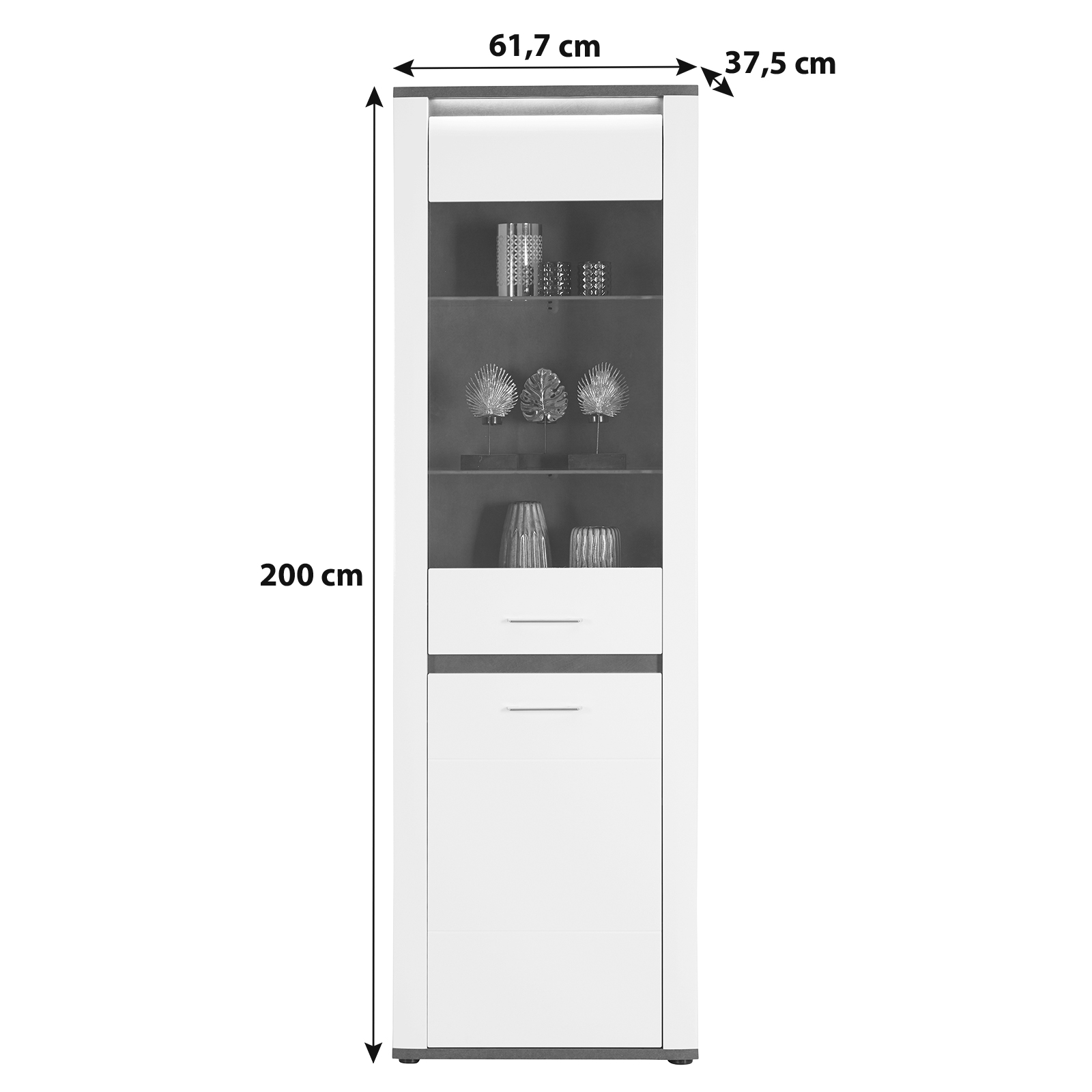 Luca Bessoni Standvitrine ALASSIO - weiß Hochglanz - Matera dunkel - 62 cm