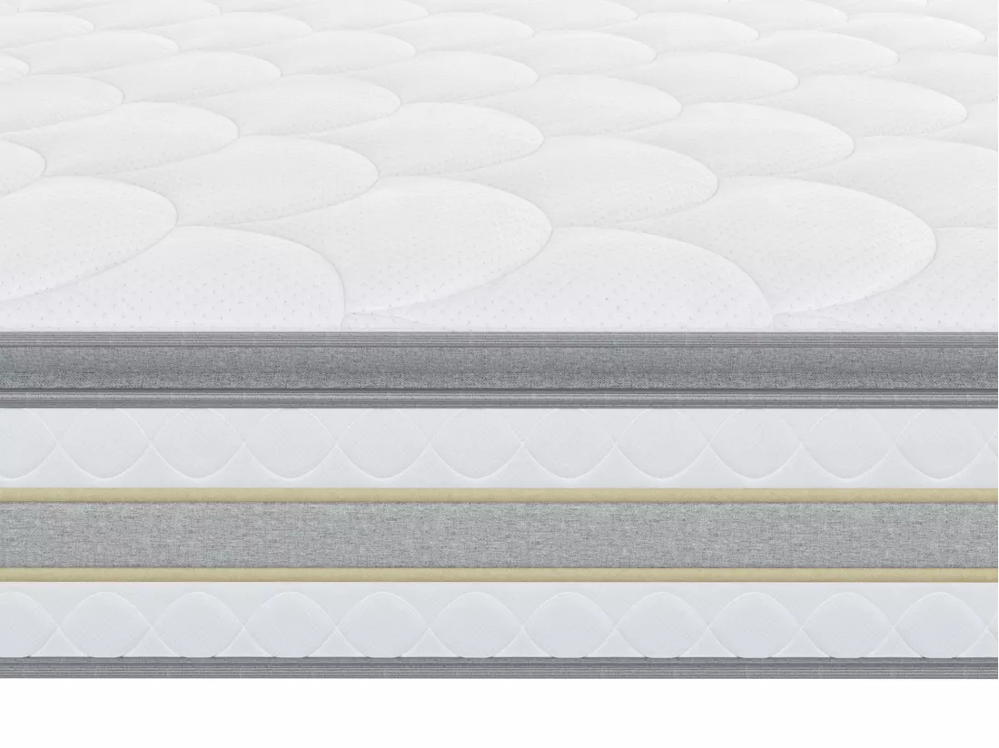 Ensemble 180 x 200 cm sommier coffre naturel clair + matelas ressorts ensachés et surmatelas intégré ép.29cm - CANTERBURY de YSMÉE