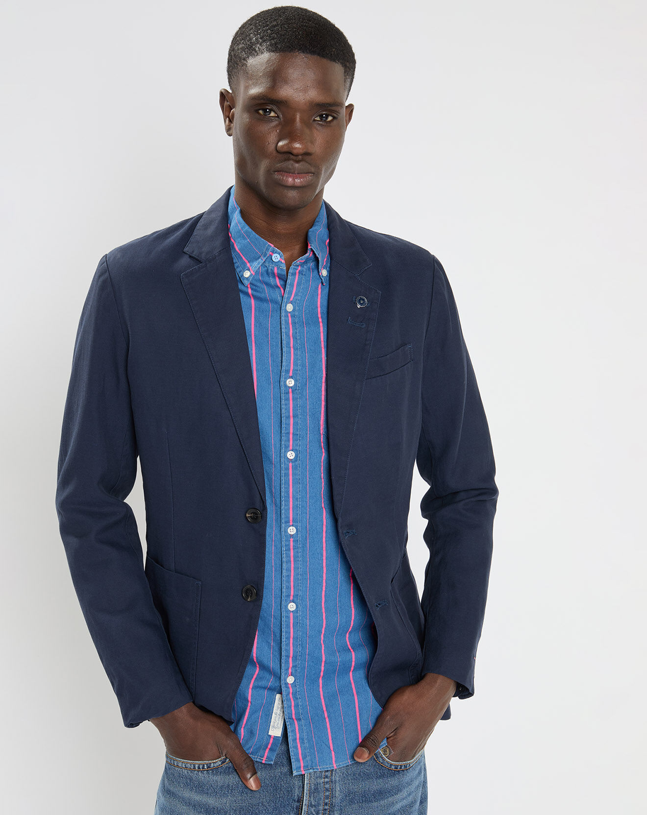 Scotch & Soda Blazer en Lin mélangé Slim Fit bleu marine