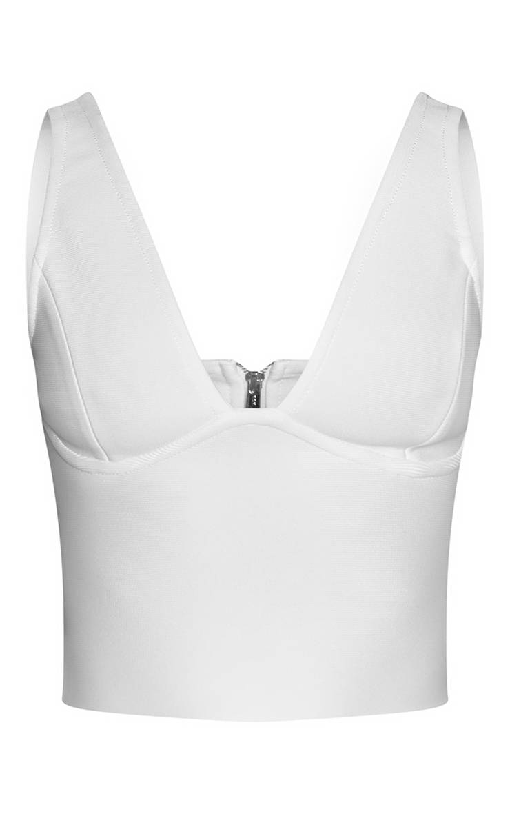 Blanc Top Court Ajusté Sans Manches Col V En Bandage Petite Taille Coordonné
