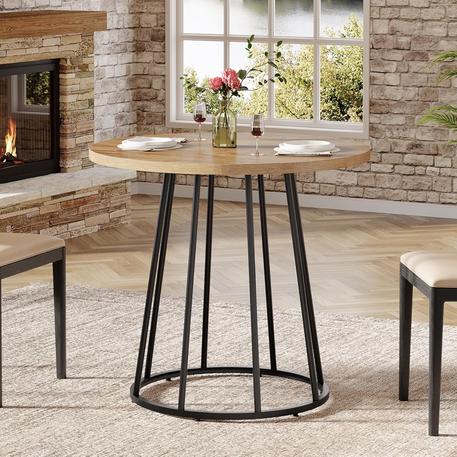 Tribesigns Runder Esstisch für 2-4 Personen, Esszimmertisch, 80 cm klein Industrial Küchentisch mit stabilem Metallgestell für Esszimmer Küche Wohnzimmer Café, Braun