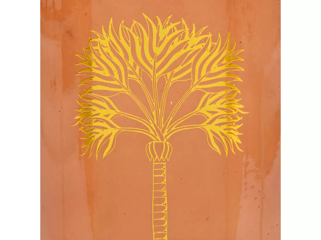 Vase bouteille en verre Ambre motif Palmier doré H 21.5 cm