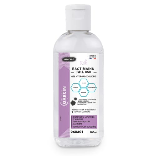 Gel hydroalcoolique Laboratoire Garcin Bactimains GHA 850 flacon de 100ml