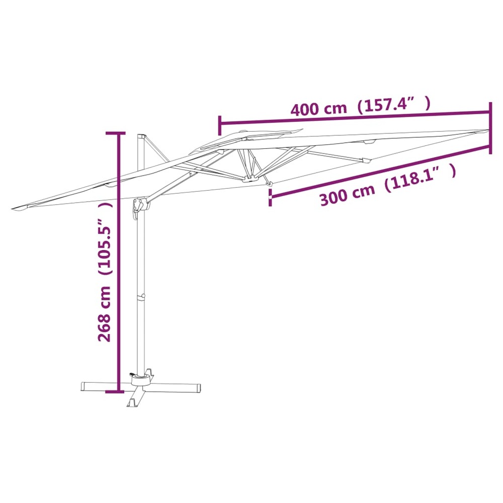 Parasol meuble de jardin cantilever à double toit 400 x 300 cm bordeaux rouge