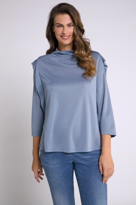 Shirt, Schulterpolster, Stehkragen, Zipper, 3/4-Arm