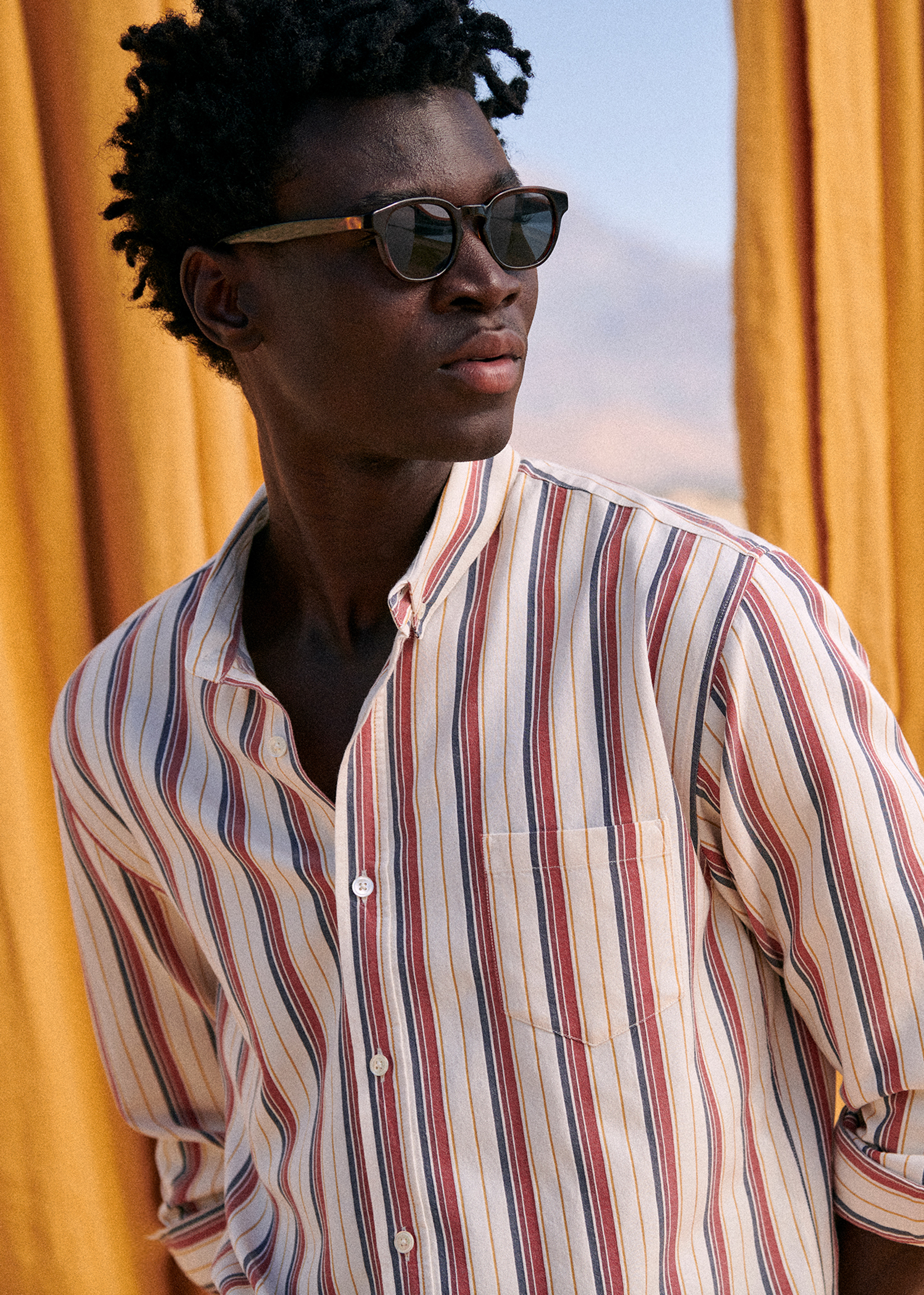 Chemise Charlie - Blanche Rayure Bleu Rouge Ocre - POUR LUI 5906599