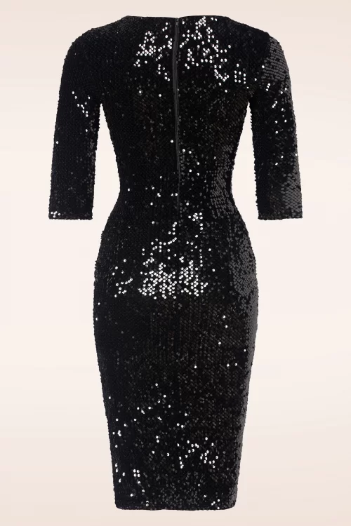 Vintage Chic for Topvintage Marcella sequin pencil jurk in zwart