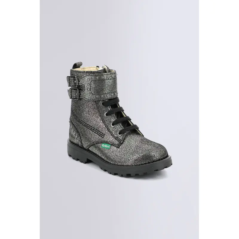 GROOROCK GRIS FONCE METALLISE BOTTINES Cuir Fille