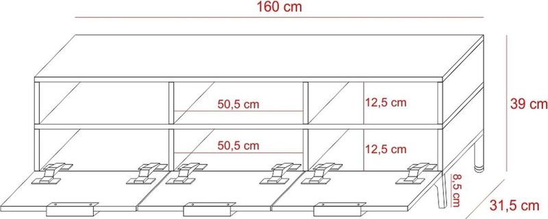 Selsey - RIKKE - TV-meubel - Wotan eiken / Zwart glans - 160 cm - Met Verlichting