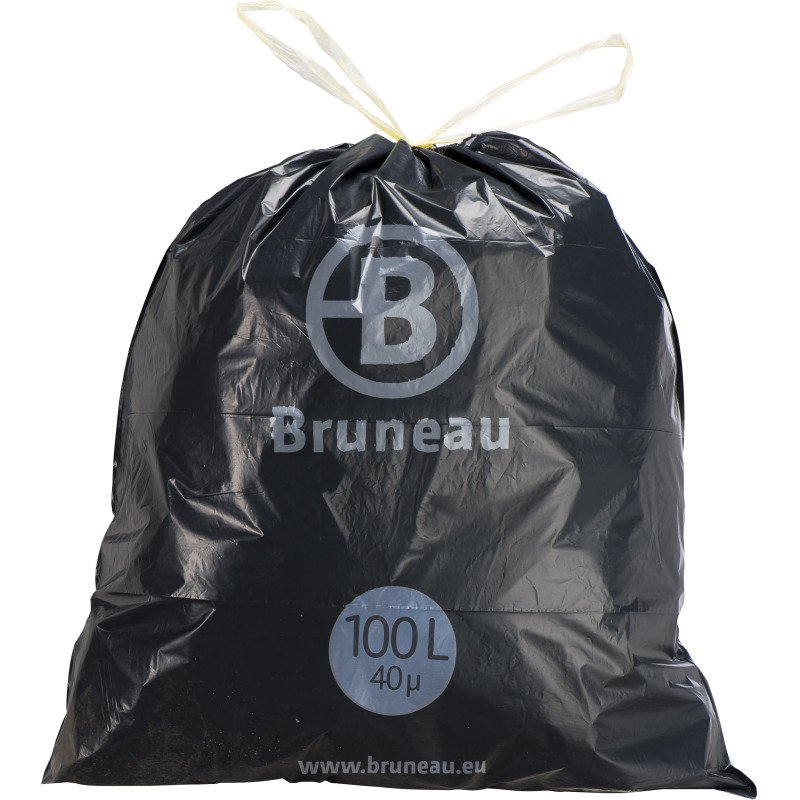 Sac poubelle 100 litres Qualité supérieure à liens coulissants Bruneau gris - 100 sacs