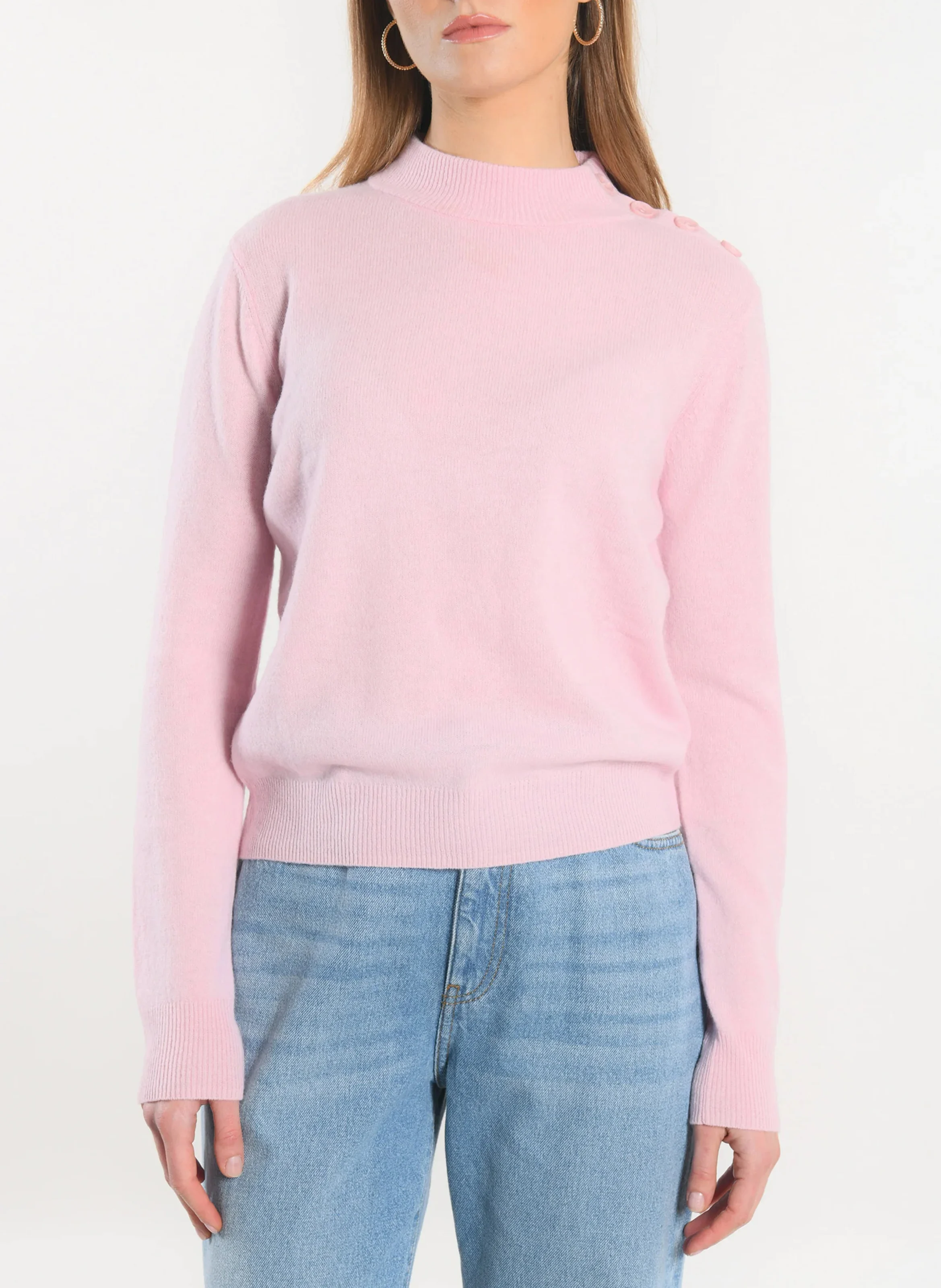 ANITA - Pull droit col montant en laine | Rose