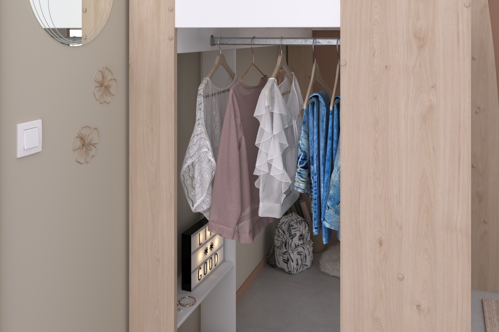 Hochbett SHELTER 11 - weiß - Jackson Eiche - mit Schreibtisch