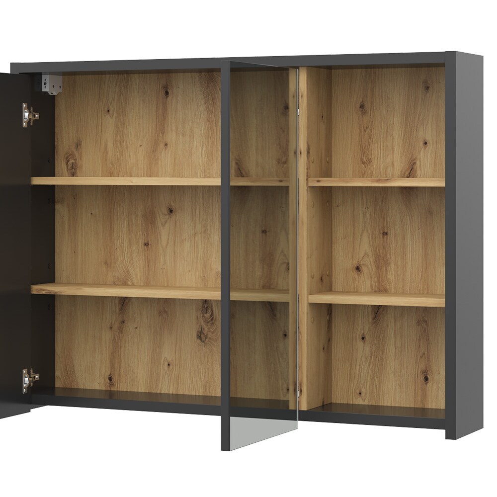 Vicco Spiegelschrank Badschrank Badezimmermöbel Viola Anthrazit Eiche modern 100x75 cm Badspiegel Badezimmer Schrank Badmöbel Schranktür Schrankfach