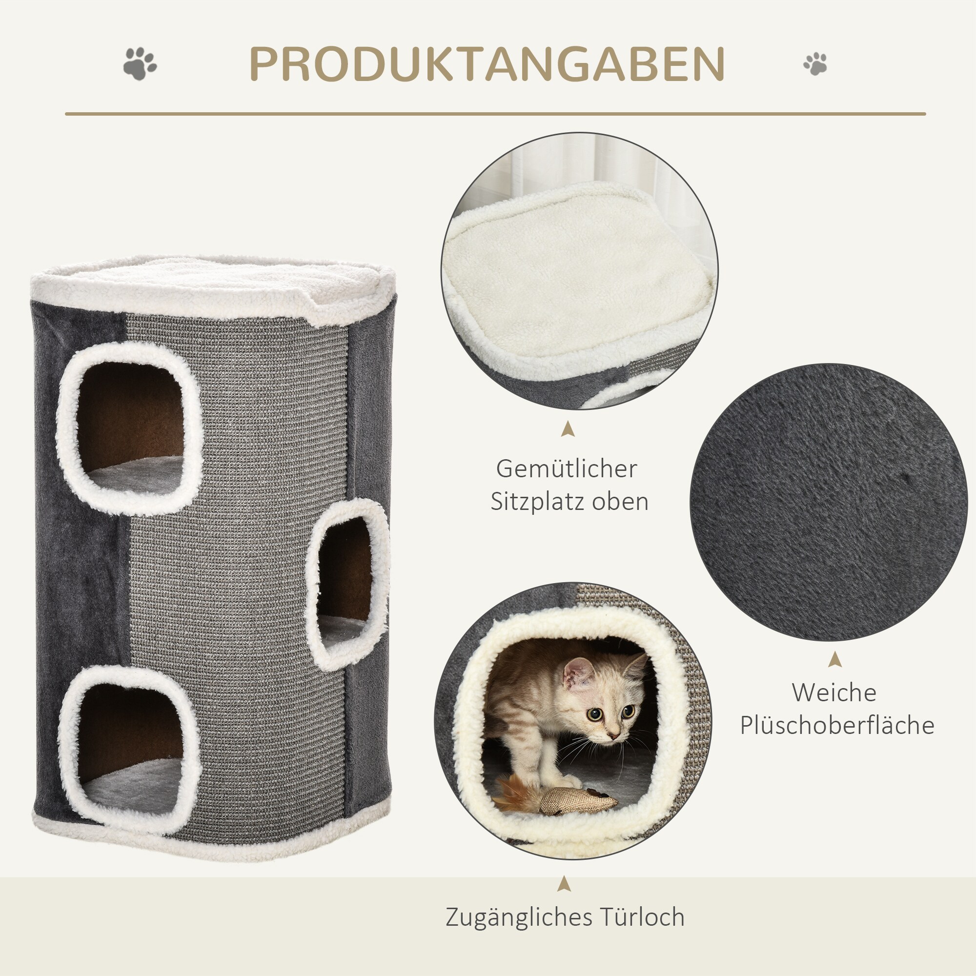 PawHut Kratzbaum mit 3 Etagen bunt 40L x 40B x 74H cm