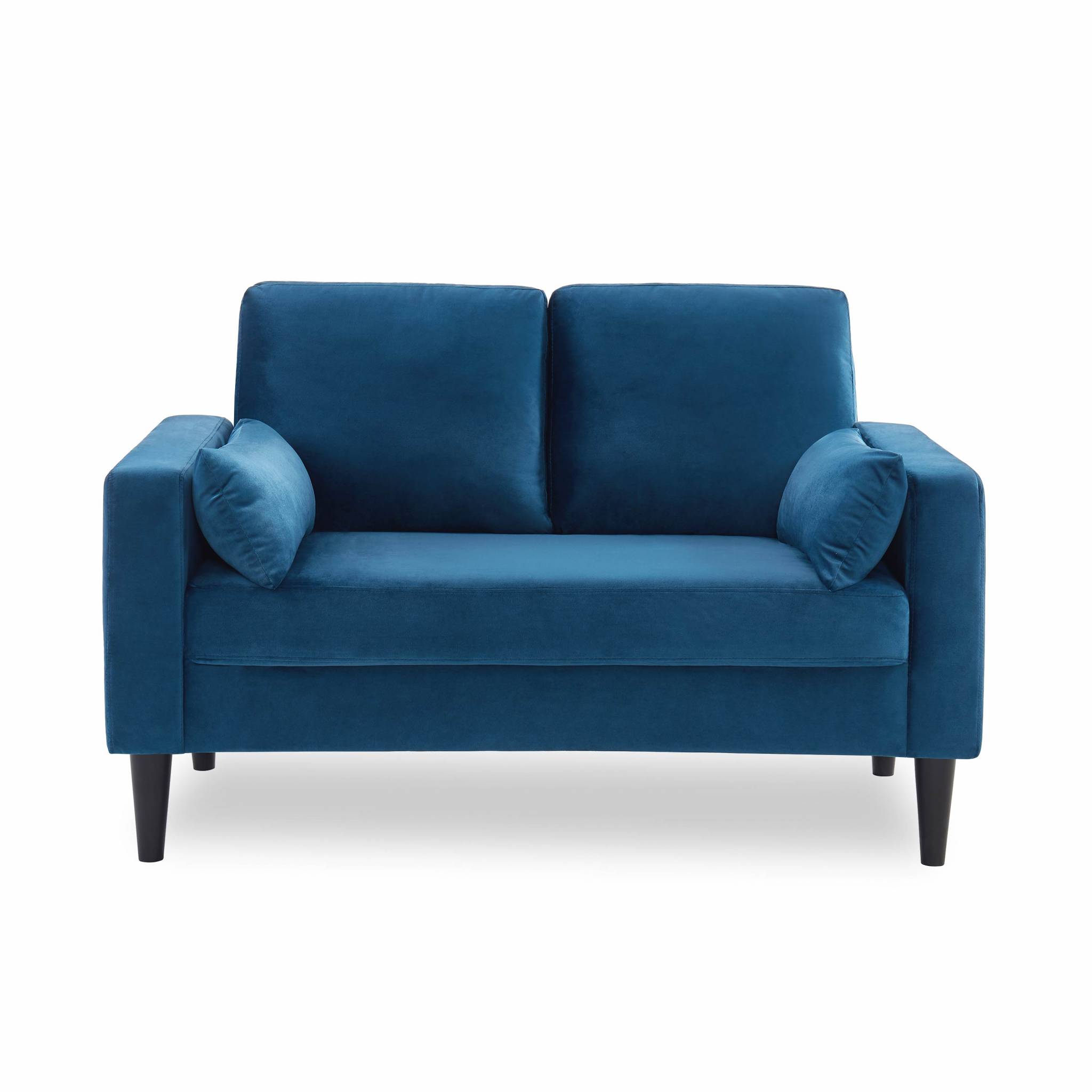 Canapé en velours bleu- bjorn - canapé 2 places fixe droit pieds bois style scandinave
