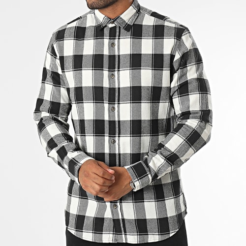 Chemise Manches Longues A Carreaux Oliver Blanc Noir