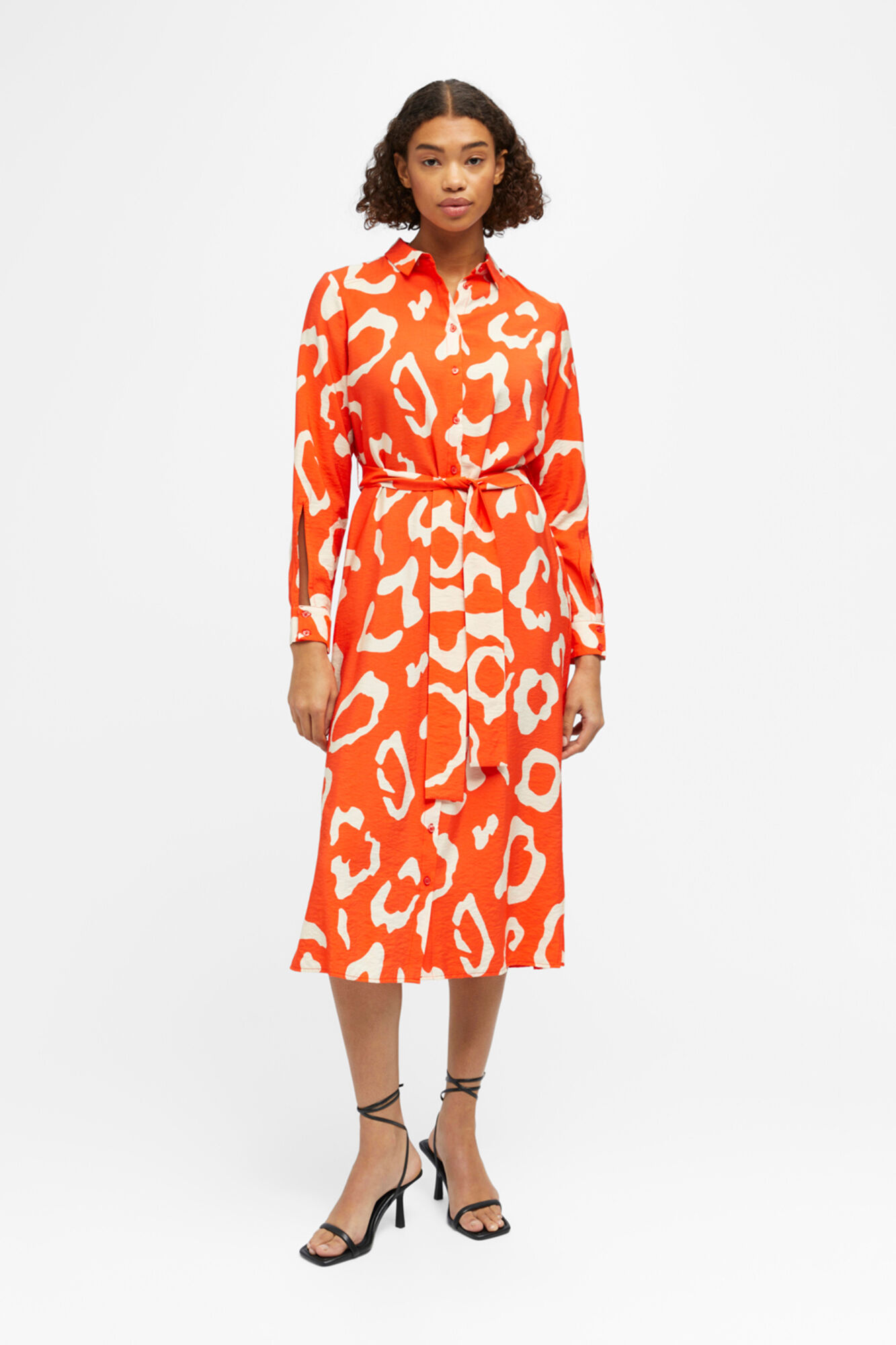 Vestido midi camisa - Laranja
