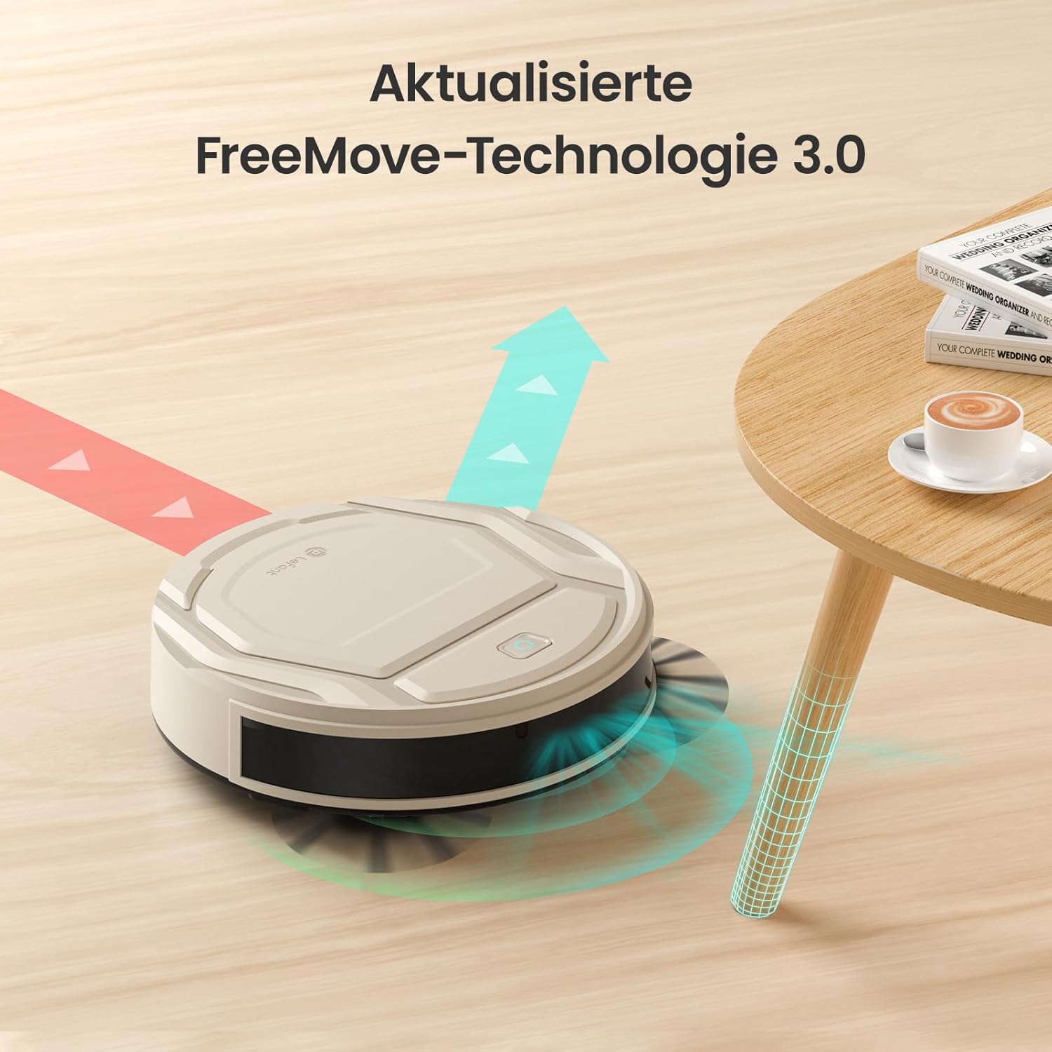LEFANT M210P Staubsauger Roboter, Saugleistung 2200 Pa, Leise 55dB, Unterstützt WLAN-/Bluetooth-/Alexa-/App-Verbindung, Akkulaufzeit von 120 Minuten, ideal für Tierhaare und Hartböden.