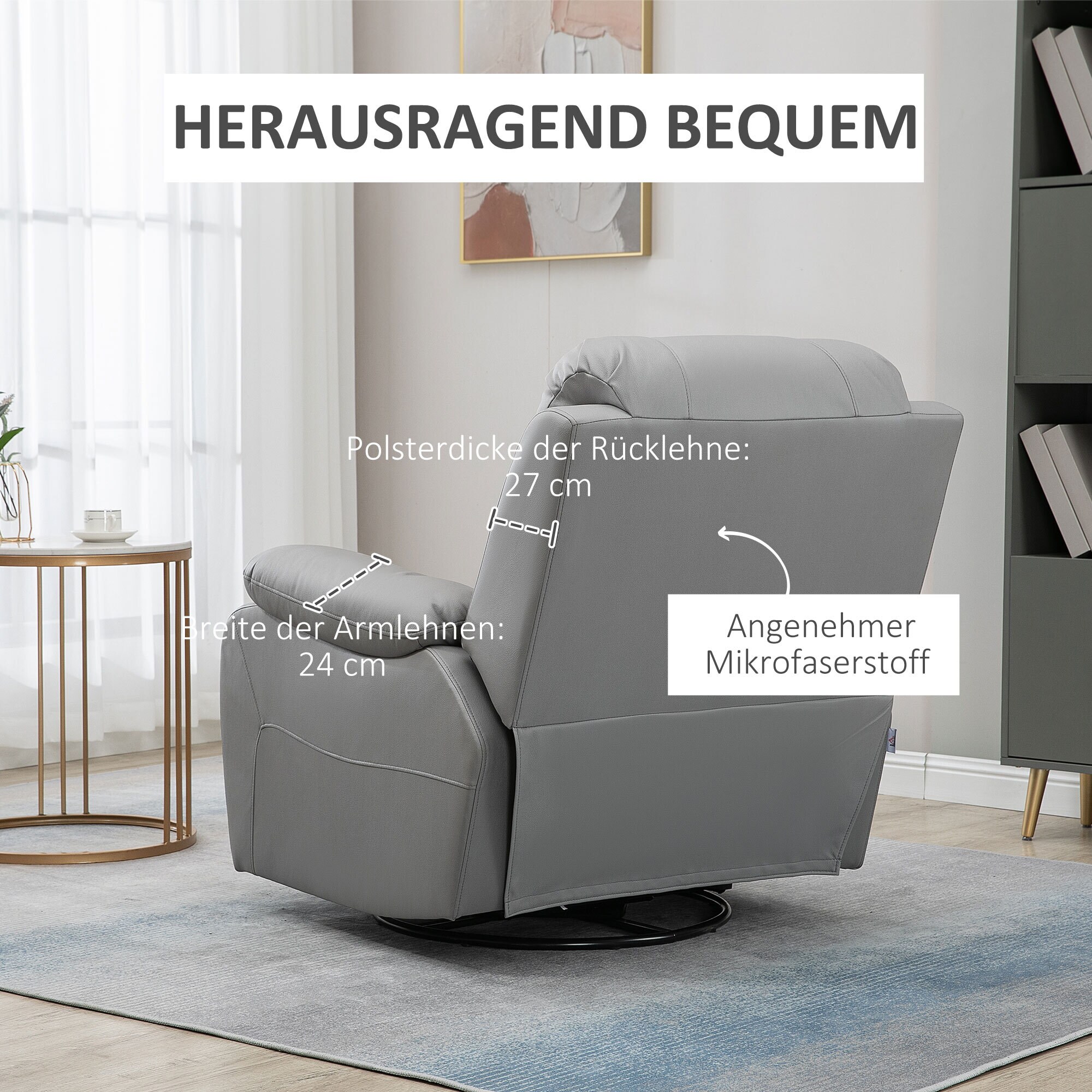 HOMCOM Relaxsessel mit Rückenkissen grün 93L x 100B x 98H cm