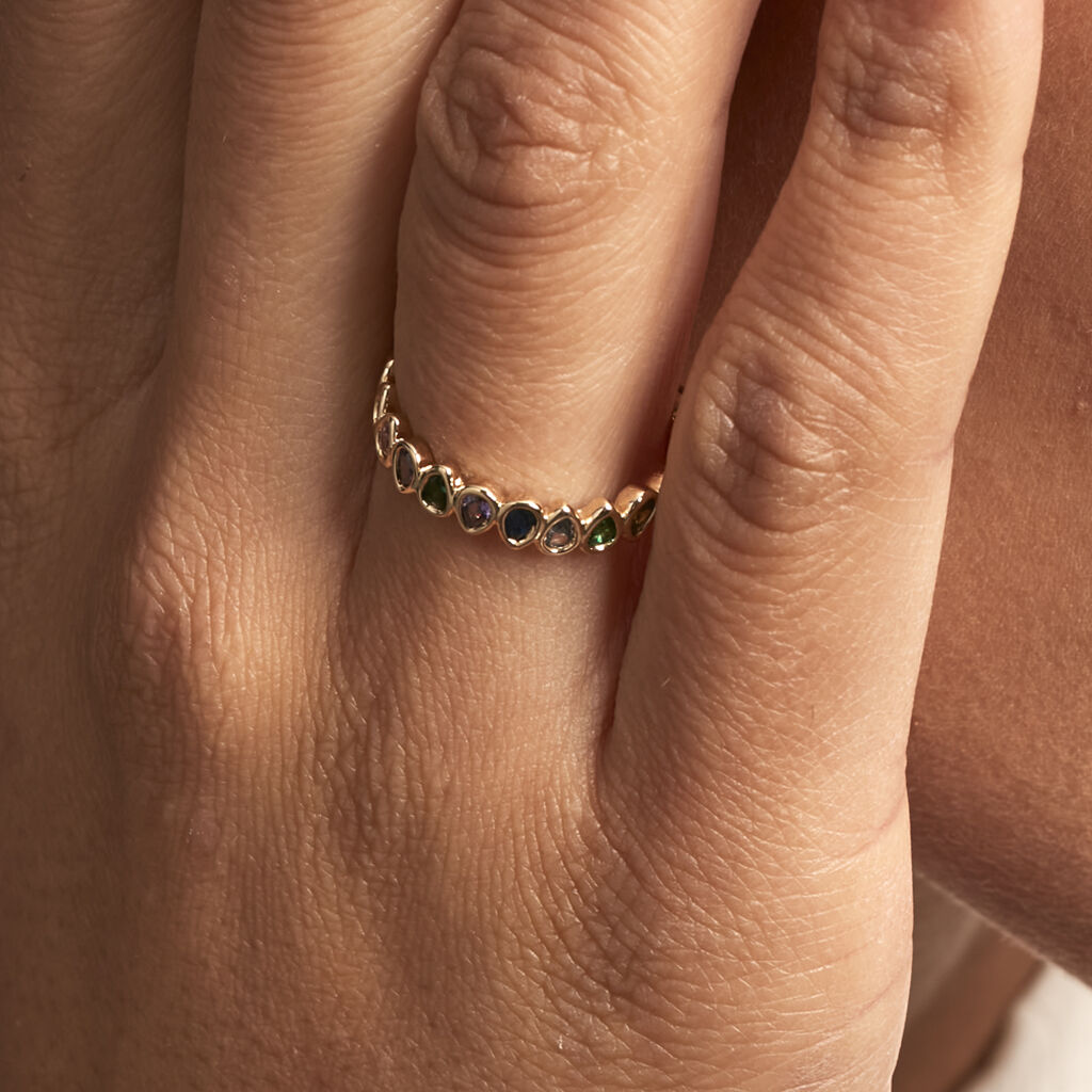 Bague Plaqué Or Jaune Ethem Anneau Pierres Multicolores