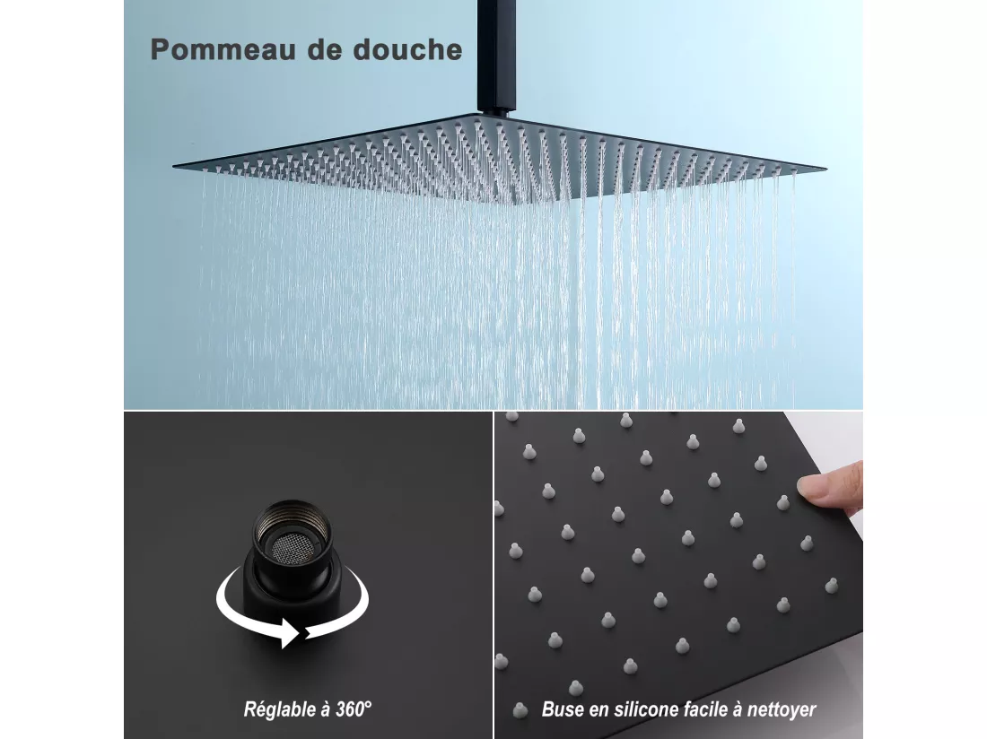 Colonne de Douche Encastrée Ensemble de Douche Mécanique avec Grande Tête de Douche Carrée 16