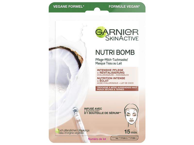 Garnier Gesichtsmaske Nutri Bomb Kokosmilch 1 Stück Pflege-Milch-Tuchmaske mit Kokosmilch und Hyaluronsäure