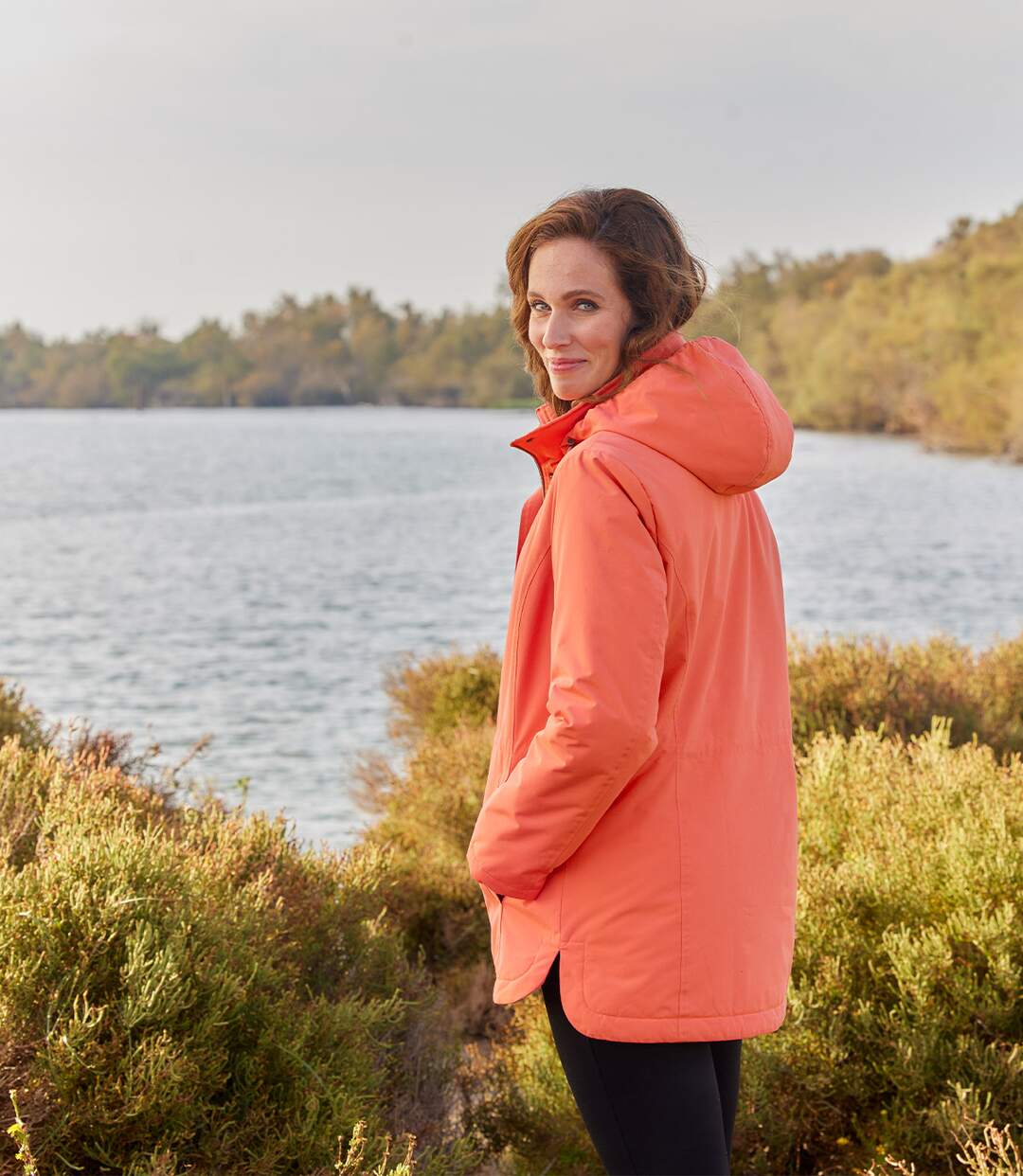 Parka Longue à Capuche Corail