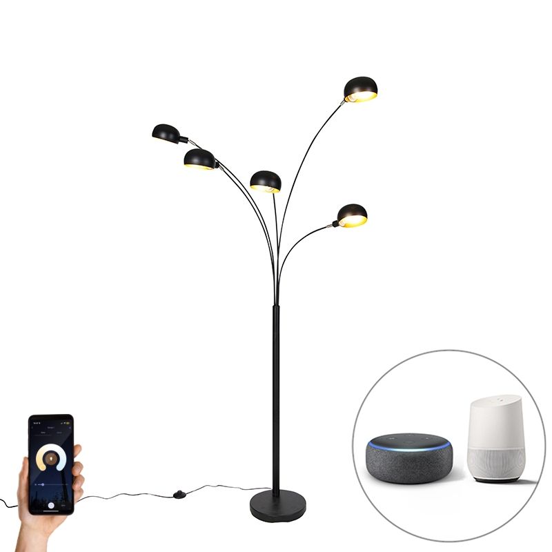 Smart vloerlamp zwart 5-lichts incl. Wifi B35 - Sixties
