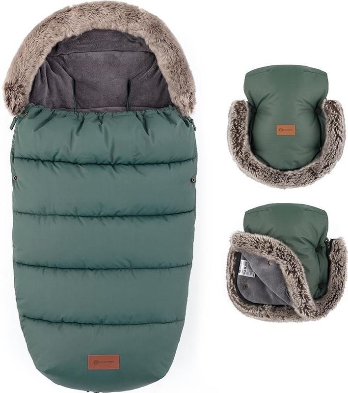 PETITE&MARS - SET Babyvoetenzak 4-in-1 COMFY + FURRY Khaki handmoffen voor kinderwagen