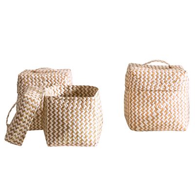 Boîtes tressées bicolores - Set de 3