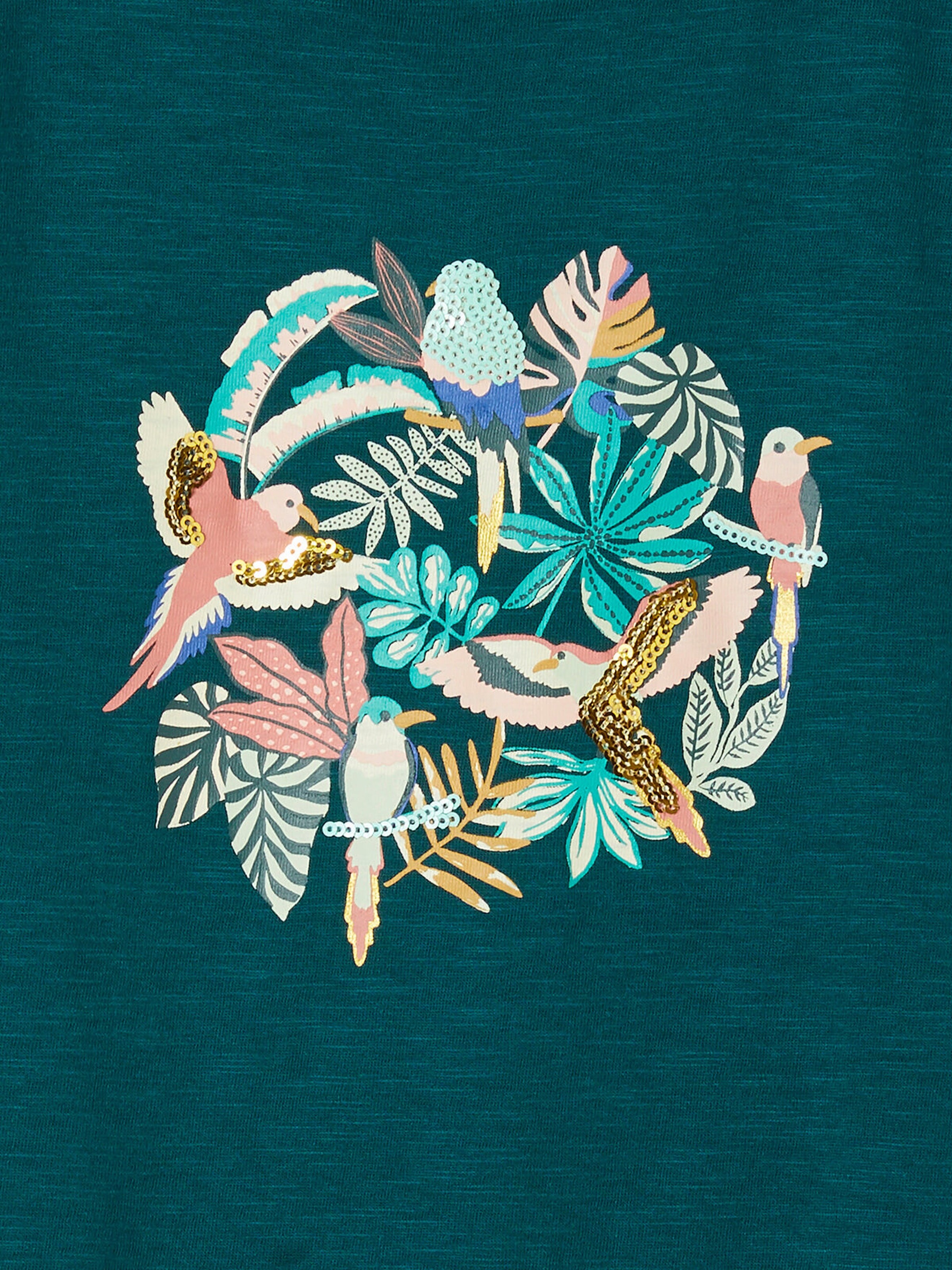 Vertbaudet Mädchen T-Shirt mit Pailletten-Print und Volants grün