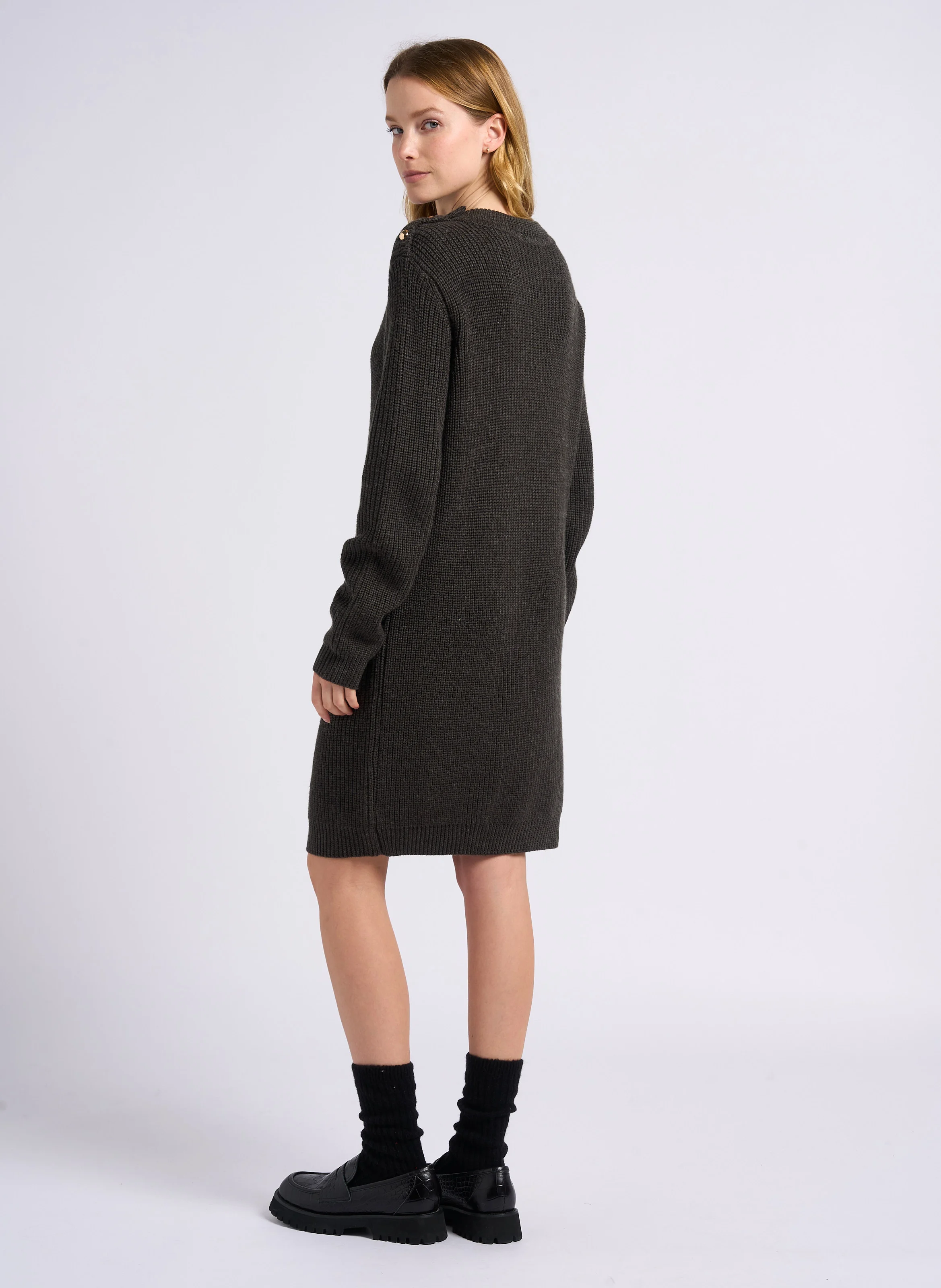 CEDRAVA - Robe courte col rond en maille | Noir