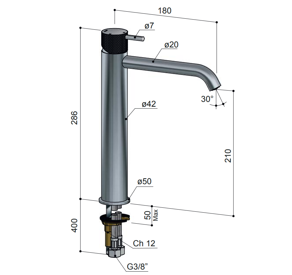 Hotbath Cobber X wastafelkraan 29cm geborsteld messing PVD