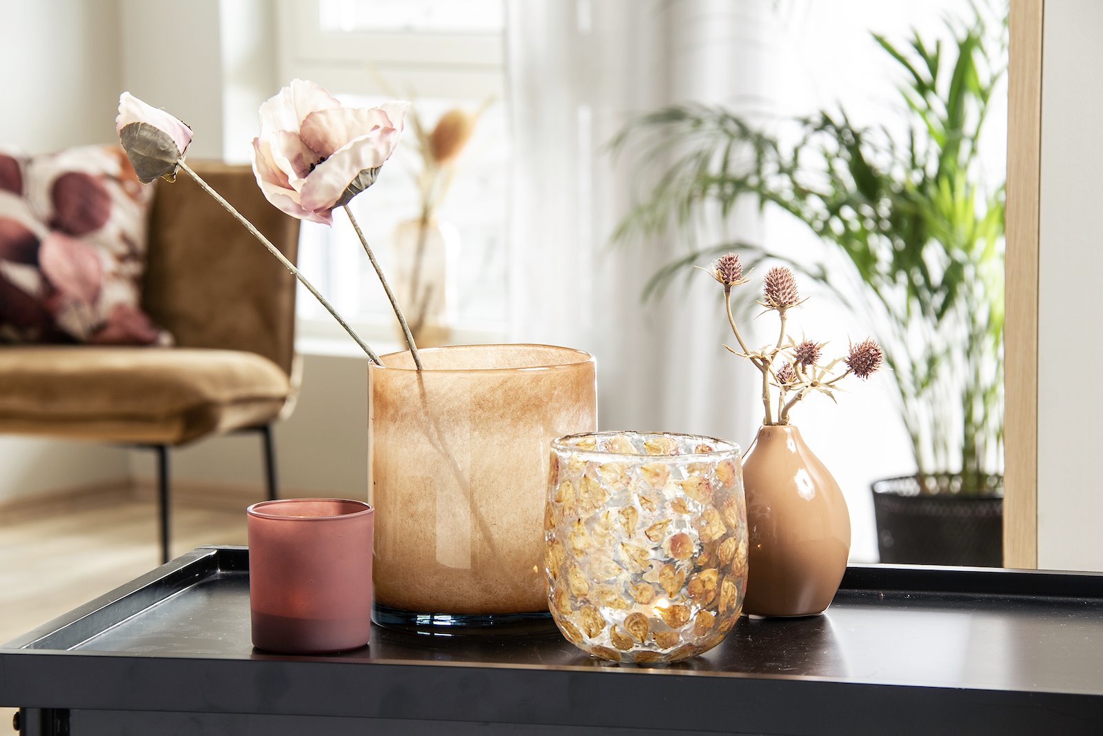 Boon lysholder Glass med blader. Ø12 cm