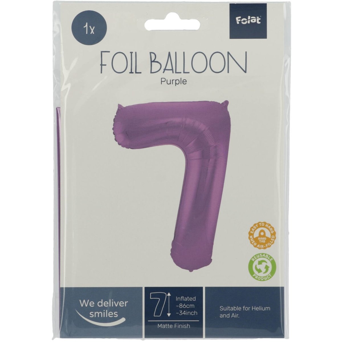 Folie Ballon Cijfer 7 Mat Paars XL 86cm leeg